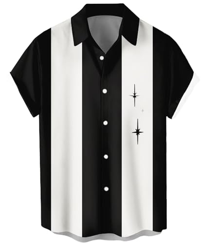 Herren Kurzarm Button Up Hawaiihemd 1950er Vintage Bowling Shirts, Bowling Star, L von Whoinshop