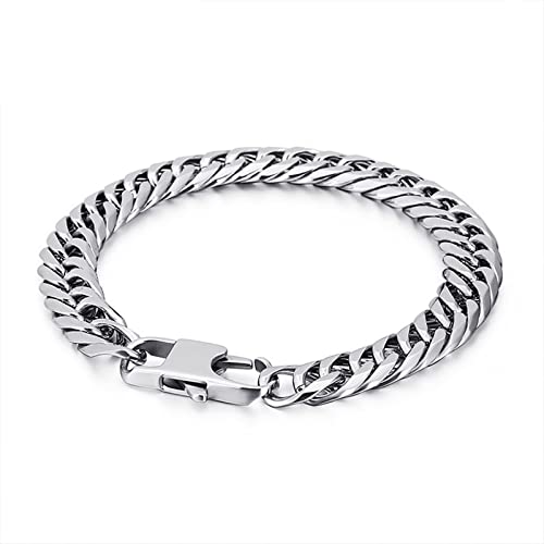 WHOIY Premium Armband für Männer in Edelstahl, Glieder Link Panzerkette Armbänder für Männer Biker Punk Rock Herren-Accessoires, 22cm Länge, 10mm Breite, Silber von WHOIY