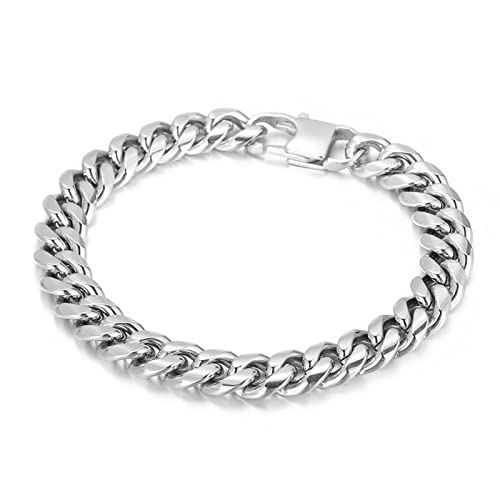 WHOIY Strangarmbänder in Edelstahl, Rock Glieder Link Wickelarmband Biker Punk Rock Herren-Accessoires, 22cm Länge, 10mm Breite, Silber von WHOIY