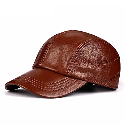 WHSPORT Herren Leder Warme Schirmmütze Baseballkappe Winter Verstellbar Baseball Kappe Flatcap Schirmmütze (Color : Brown, Size : One Size) von WHSPORT