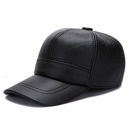 WHSPORT Herren Leder Winter-Baseballmütze mit Ohrenschützern Schirmmütze Kappe Größenverstellbar Freitzeitkappe (Color : Black, Size : One Size) von WHSPORT