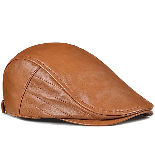 WHSPORT Leder Flatcap Herren Schirmmütze Barett Cap Newsboy Schiebermütze Gatsby Entenschnabel Kappen Ivy Hat Irish Hat Verstellbare (Color : Brown, Size : 57-59cm/22.44-23.22in) von WHSPORT