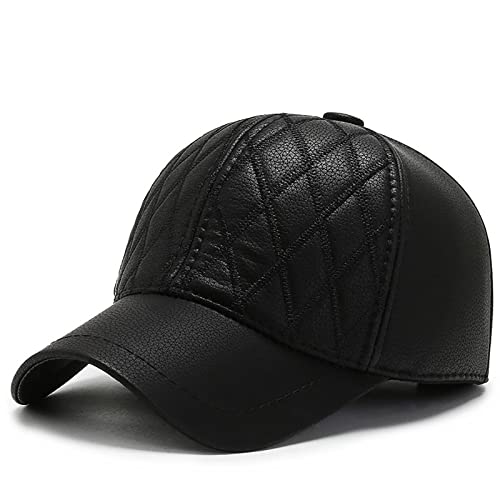 WHSPORT PU-Leder Baseball Cap Herren Damen Kappe Verstellbare Outdoor Running Freizeit Basecap mit Ohrenschutz (Color : Black, Size : One Size) von WHSPORT