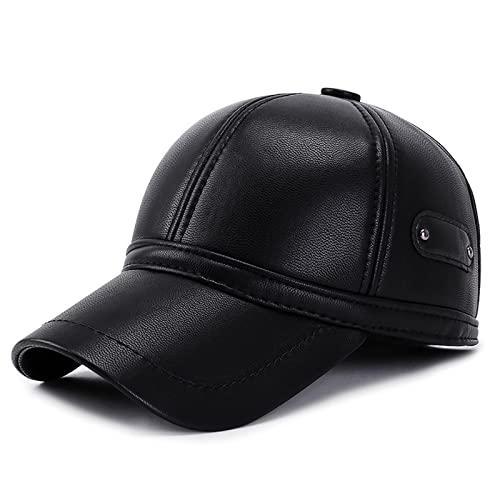 WHSPORT PU Leder Baseball Cap mit Ohrenklappen Herren Damen Kappe Verstellbare Outdoor Running Freizeit Basecap Sonnenschutzkappe für Golf Tennis Reisen Wandern (Color : Black, Size : One Size) von WHSPORT