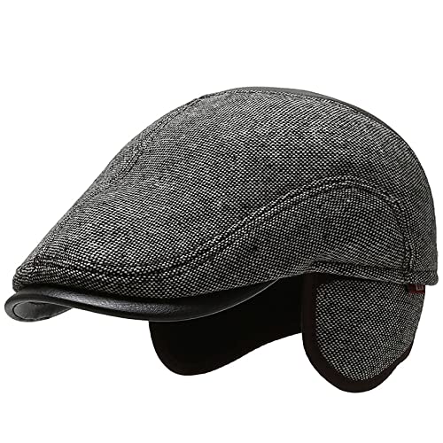 WHSPORT Schiebermütze Schirmmütze Herren Barett Cap mit Ohrenklappen Newsboy Flat Cap Cabbie Barett Ivy Gatsby Cap Driving Hüte Entenschnabel Kappen (Color : Gray, Size : 60cm/23.62in) von WHSPORT