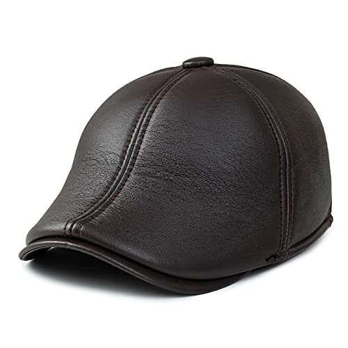 WHSPORT Schirmmütze Herren Schiebermütze Flatcap Leder Newsboy Cap Baskenmütze Barett Cap Gatsby Ivy Mütze ​Schirmmütze Cabbie Kappe Golfermütze Herbst/Winter (Color : Brown, Size : 56-57) von WHSPORT