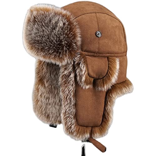 WHSPORT Trappermütze Wintermützen Trooper Russische Warme Mütze mit Ohrenklappen Bombermütze für Damen und Herren (Color : Brown, Size : 60cm/23.62in) von WHSPORT