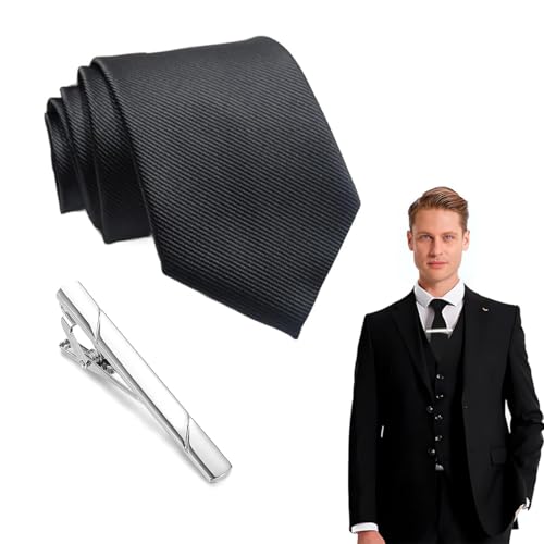 WHYCNJL 1 Stück Herren Krawatten mit Krawattennadel, Klassische Krawatte 8 cm für Herren, Elegant Hochzeit Krawatte für Büro oder Festliche Veranstaltunge von WHYCNJL