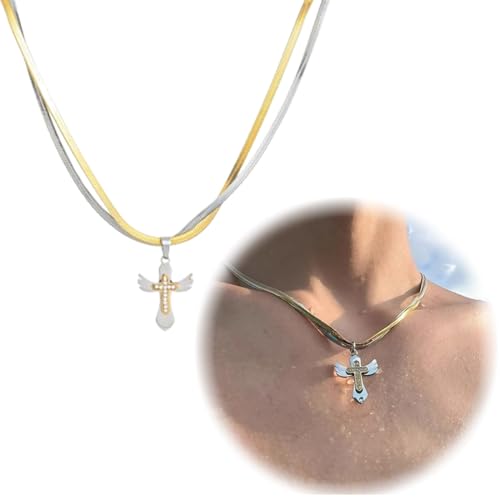 WHYCNJL 1 Stück Kreuz Kette Cross Anhänger Schutzengel Flügel Halskette Schutz Kreuz Power Anhänger Halskette Religiöser Schmuck Geschenk für Männer Frauen von WHYCNJL