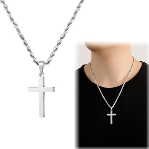 WHYCNJL 1 Stück Kreuz Kette Herren Silber Kette mit Kreuz Anhänger Kette Christentum Schmuck Herren von WHYCNJL