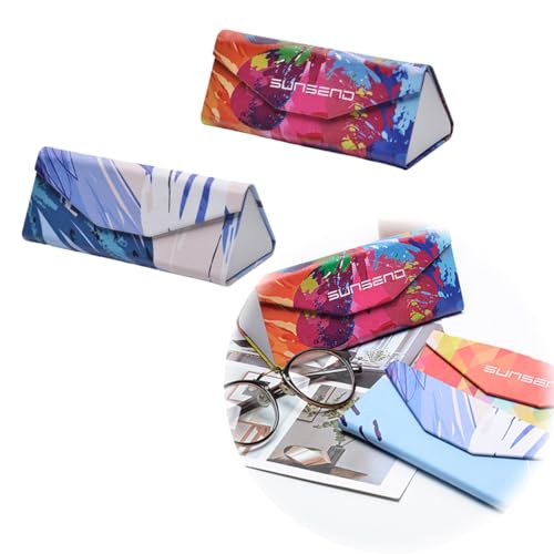 WHYCNJL 2 Stück Brillenetui Hardcase Brillenetui aus Eisen mit Lederaußenschicht, faltbares Brillenetui, Sonnenbrillenetui，Metall Lesebrillenetui Hartschalen für Damen und Herren von WHYCNJL