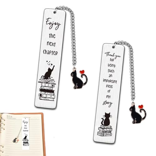 WHYCNJL 2 Stück Personalisierte Lesezeichen Freundschaft Geschenk Special Metall mit Schwarzer Katze Lesezeichen Geschenk für das erste Mal in einem Schuljahr und Abschluss Geburtstag Studenten von WHYCNJL