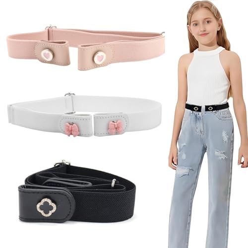 WHYCNJL 3 Stück kindergürtel Mädchen Gürtel Ohne Schnalle Elastischer Gürtel Verstellbare Schnallenfreier Kindergürtel Unsichtbare Stretchgürtel Einstellbar Belts für Mädchen Jeans Hosen Kleid von WHYCNJL