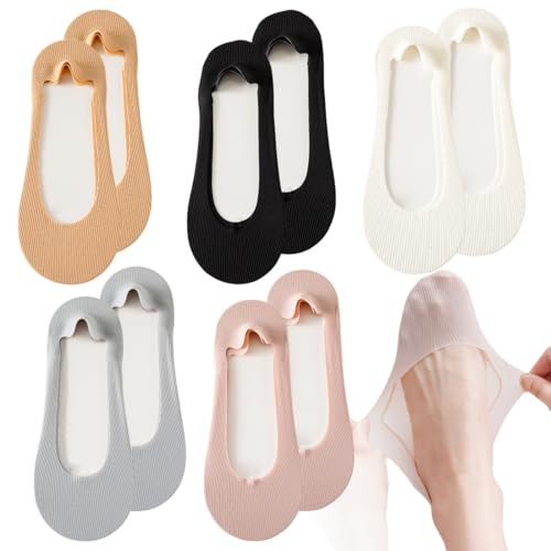 WHYCNJL 5 Stück Damen Füßlinge Damen Unsichtbare Seidensocken Eis Seide Unsichtbare Kurze Socken Mit Silikonstreifen Geeignet Für Sommer Und Herbst Größe 34-39 von WHYCNJL