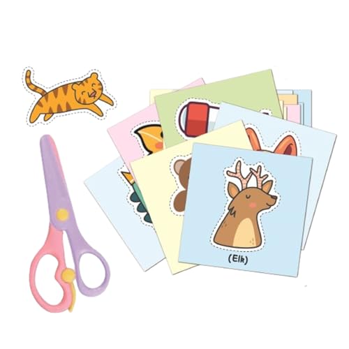 WHYCNJL Papierschnitt Set 1 Stück Kinder Sicherheit Schere + 96 Blatt Papier, Lustiges Papierschneid-Aktivitätsset Vorschule Kindergarten Kita Spaß DIY Lernspielzeug Pädagogisches Spielzeug von WHYCNJL
