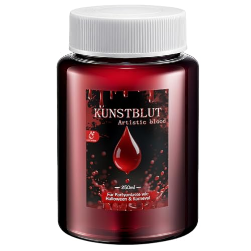 Halloween Kunstblut 250ml, Realistisches Fake Blut | Leicht Auswaschbar | Perfektes Vampirblut für Kleidung & Haut, Halloween Schminke (Frisches Kunstblut 250ML) von WHZHSTAR