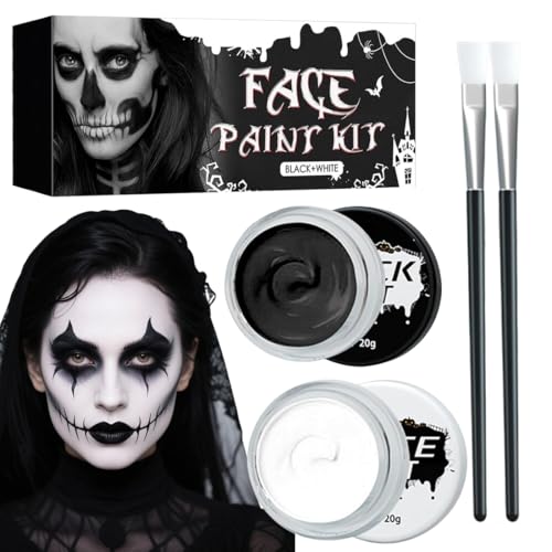 Halloween Schminke Schwarz Weiß Set | Hautfreundliche Theaterschminke für Gesicht & Körper | Profi Make-up für Kinder & Erwachsene, Fasching & Cosplay Requisit Kostum Dekoration Halloween Schminke Schwarz Weiß Set | Hautfreundliche Theaterschminke für Gesicht & Körper | Profi Make-up für Kinder & Erwachsene, Fasching & Cosplay Requisit Kostum Dekoration von WHZHSTAR