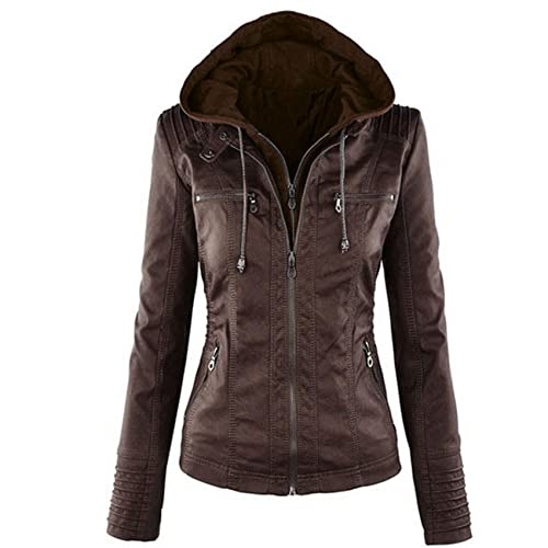WHZXYDN LangäRmel Damen Lederjacke Pu Lederjacke Damen Kurze Lederjacke Damen Jacke Motorradanzug von WHZXYDN