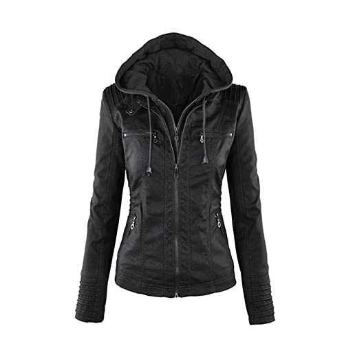 WHZXYDN LangäRmel Damen Lederjacke Pu Lederjacke Damen Kurze Lederjacke Damen Jacke Motorradanzug von WHZXYDN