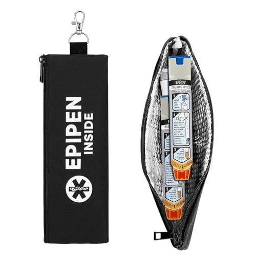 WIBOND EpiPen Tragetasche für 2 EpiPens Isoliert - Epipen Halter Tasche mit Karabiner, Wasserdicht Reise Epipen Case für Allergien, Asthma, Sport & Outdoor Notfälle (Schwarz) von WIBOND