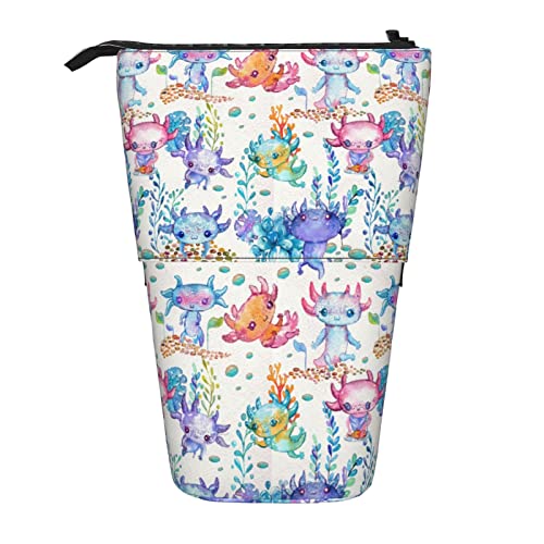 WICRON Teleskop-Federmäppchen, Aquarell, süßer Axolotl-Ständer, Bleistifthalter mit Reißverschluss, Make-up-Tasche, Federmäppchen, Federmäppchen von WICRON