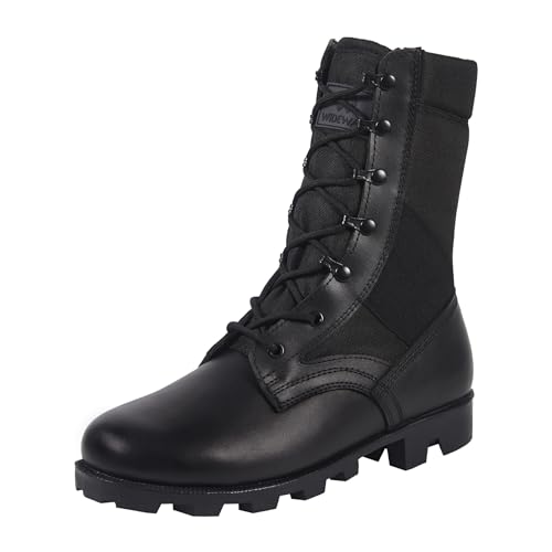 WIDEWAY Herren military jungle boots vollnarbenleder speedlace wüstenstiefel kampf arbeiten im freien wasserdicht stiefel Schwarz 9 W US von WIDEWAY