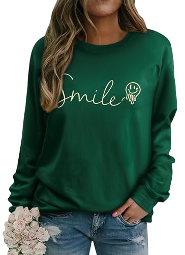 WIEIYM Damen Drucken Sweatshirt Rundhals Langarmshirt Druck Pullover Langarm Herbst Sweatshirts Winter Sport Streetwear Baumwolle Bluse Tops Oberteile,Dunkelgrün,XL von WIEIYM