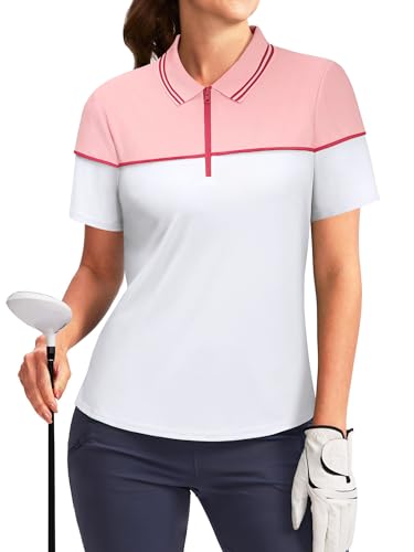 WIEIYM Damen Poloshirts Kurzarm T-Shirts Polo Zipper V-Ausschnitt Golf Tennis Polohemd Top Sommer Oberteile Tops Fitness Sportshirts von WIEIYM