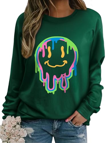 WIEIYM Damen Sweatshirt Drucken Langarm Rundhals Herbst Winter Langarmshirt Frauen Druck Locker Casual Oberteil Sport Streetwear Sweatshirts Tops Bluse,Dunkelgrün,M von WIEIYM