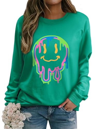 WIEIYM Damen Sweatshirt Drucken Langarm Rundhals Herbst Winter Langarmshirt Frauen Druck Locker Casual Oberteil Sport Streetwear Sweatshirts Tops Bluse,Dunkles Cyan,M von WIEIYM