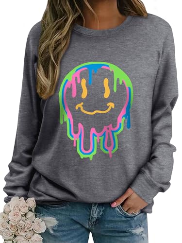 WIEIYM Damen Sweatshirt Drucken Langarm Rundhals Herbst Winter Langarmshirt Frauen Druck Locker Casual Oberteil Sport Streetwear Sweatshirts Tops Bluse,Grau,XL von WIEIYM