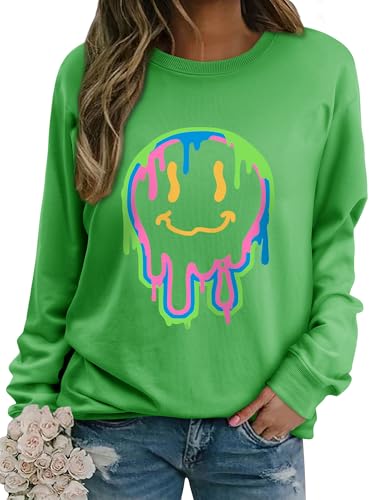 WIEIYM Damen Sweatshirt Drucken Langarm Rundhals Herbst Winter Langarmshirt Frauen Druck Locker Casual Oberteil Sport Streetwear Sweatshirts Tops Bluse,Grün,L von WIEIYM