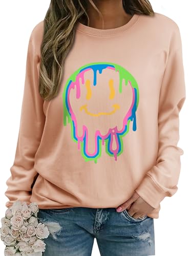 WIEIYM Damen Sweatshirt Drucken Langarm Rundhals Herbst Winter Langarmshirt Frauen Druck Locker Casual Oberteil Sport Streetwear Sweatshirts Tops Bluse,Kantaloupe Melone,M von WIEIYM