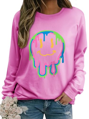 WIEIYM Damen Sweatshirt Drucken Langarm Rundhals Herbst Winter Langarmshirt Frauen Druck Locker Casual Oberteil Sport Streetwear Sweatshirts Tops Bluse,Rosa,L von WIEIYM
