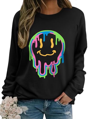 WIEIYM Damen Sweatshirt Drucken Langarm Rundhals Herbst Winter Langarmshirt Frauen Druck Locker Casual Oberteil Sport Streetwear Sweatshirts Tops Bluse,Schwarz,M von WIEIYM