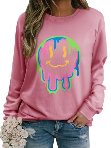 WIEIYM Damen Sweatshirt Drucken Langarm Rundhals Herbst Winter Langarmshirt Frauen Druck Locker Casual Oberteil Sport Streetwear Sweatshirts Tops Bluse,Thulianisch Rosa,L von WIEIYM