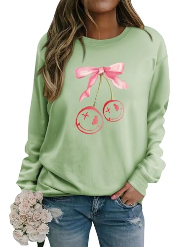 WIEIYM Damen Sweatshirt Drucken Pullover Herbst Winter Rundhals Bluse Tops Weihnacht Langarmshirt Puli Casual Christmas Sweat Oberteile,Olivgrün,L von WIEIYM