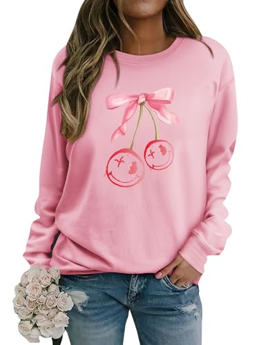 WIEIYM Damen Sweatshirt Drucken Pullover Herbst Winter Rundhals Bluse Tops Weihnacht Langarmshirt Puli Casual Christmas Sweat Oberteile,Rosa,L von WIEIYM