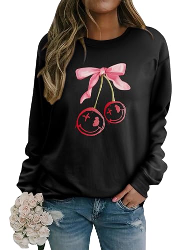 WIEIYM Damen Sweatshirt Drucken Pullover Herbst Winter Rundhals Bluse Tops Weihnacht Langarmshirt Puli Casual Christmas Sweat Oberteile,Schwarz,L von WIEIYM