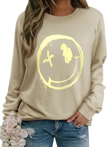WIEIYM Damen Sweatshirt Langarmshirt Drucken Rundhals Pullover Herbst Winter Bluse Tops Weihnacht Pullover Casual Christmas Sweat Oberteile,Aprikose,XXL von WIEIYM