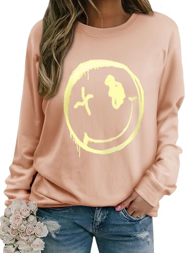 WIEIYM Damen Sweatshirt Langarmshirt Drucken Rundhals Pullover Herbst Winter Bluse Tops Weihnacht Pullover Casual Christmas Sweat Oberteile,Cantaloupe Melone,S von WIEIYM