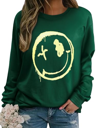 WIEIYM Damen Sweatshirt Langarmshirt Drucken Rundhals Pullover Herbst Winter Bluse Tops Weihnacht Pullover Casual Christmas Sweat Oberteile,Dunkelgrün,2XL von WIEIYM