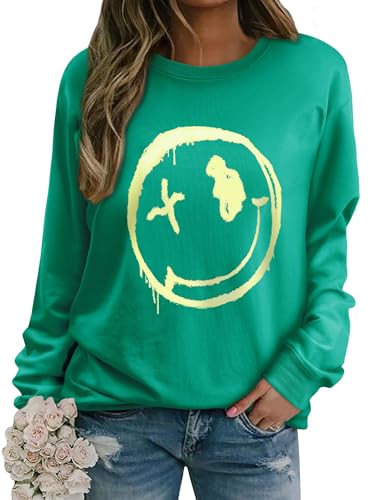 WIEIYM Damen Sweatshirt Langarmshirt Drucken Rundhals Pullover Herbst Winter Bluse Tops Weihnacht Pullover Casual Christmas Sweat Oberteile,Dunkles Cyan,S von WIEIYM