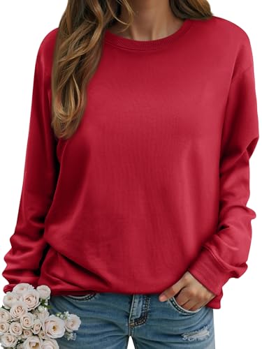 WIEIYM Damen Sweatshirt Langarmshirt Drucken Rundhals Pullover Herbst Winter Bluse Tops Weihnacht Pullover Casual Christmas Sweat Oberteile,F-Red,XL von WIEIYM