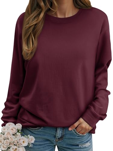 WIEIYM Damen Sweatshirt Langarmshirt Drucken Rundhals Pullover Herbst Winter Bluse Tops Weihnacht Pullover Casual Christmas Sweat Oberteile,F-Wine Red,XL von WIEIYM