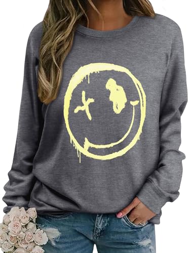 WIEIYM Damen Sweatshirt Langarmshirt Drucken Rundhals Pullover Herbst Winter Bluse Tops Weihnacht Pullover Casual Christmas Sweat Oberteile,Grau,M von WIEIYM