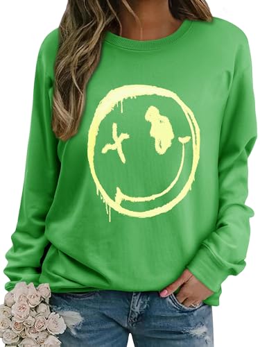 WIEIYM Damen Sweatshirt Langarmshirt Drucken Rundhals Pullover Herbst Winter Bluse Tops Weihnacht Pullover Casual Christmas Sweat Oberteile,Grün,S von WIEIYM