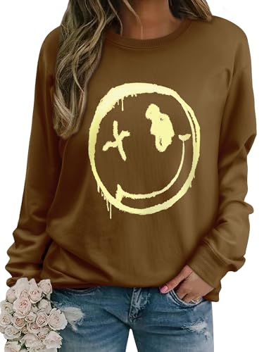 WIEIYM Damen Sweatshirt Langarmshirt Drucken Rundhals Pullover Herbst Winter Bluse Tops Weihnacht Pullover Casual Christmas Sweat Oberteile,Kobicha,XXL von WIEIYM