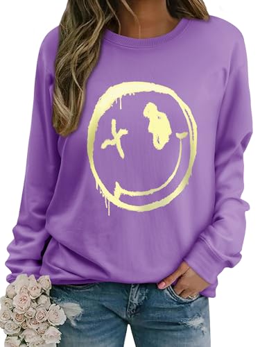 WIEIYM Damen Sweatshirt Langarmshirt Drucken Rundhals Pullover Herbst Winter Bluse Tops Weihnacht Pullover Casual Christmas Sweat Oberteile,Königlich Violett,S von WIEIYM