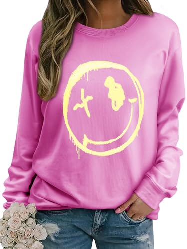 WIEIYM Damen Sweatshirt Langarmshirt Drucken Rundhals Pullover Herbst Winter Bluse Tops Weihnacht Pullover Casual Christmas Sweat Oberteile,Rosa,L von WIEIYM